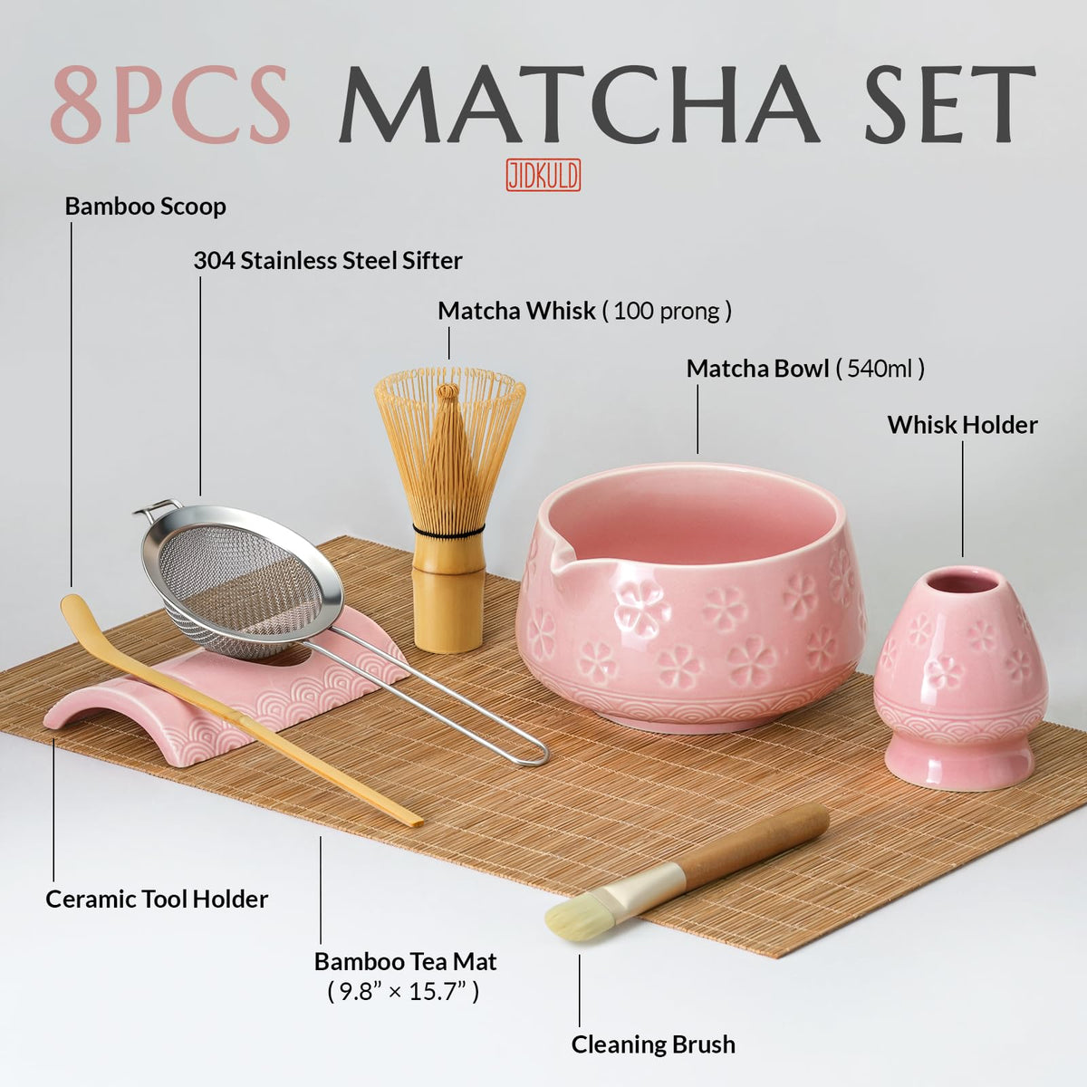 8 Pcs Matcha Whisk Set (Pink)