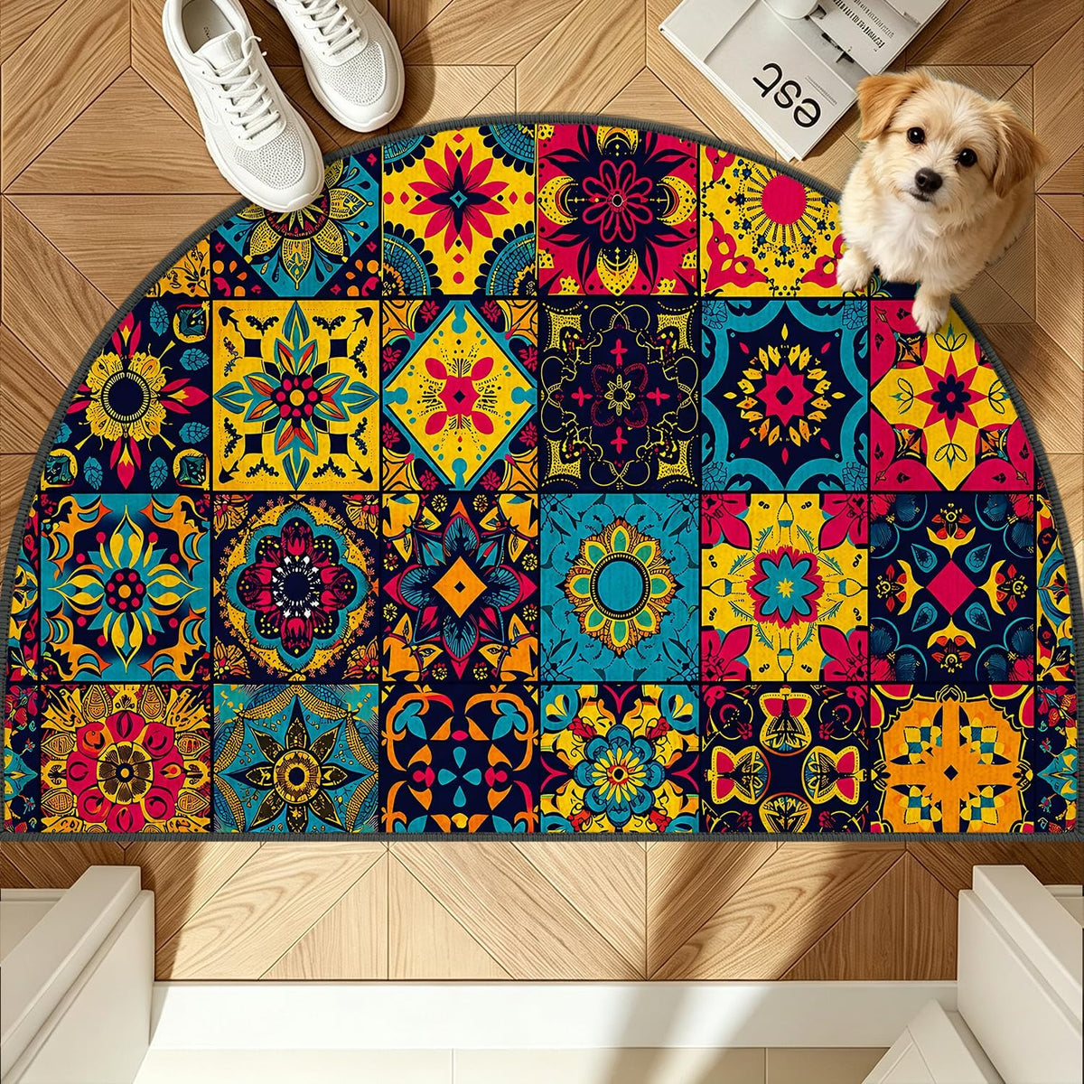 Boho Mosaic Tile Semicircle Rug 24"x36" (67 / 2' x 3' (Semicircular))