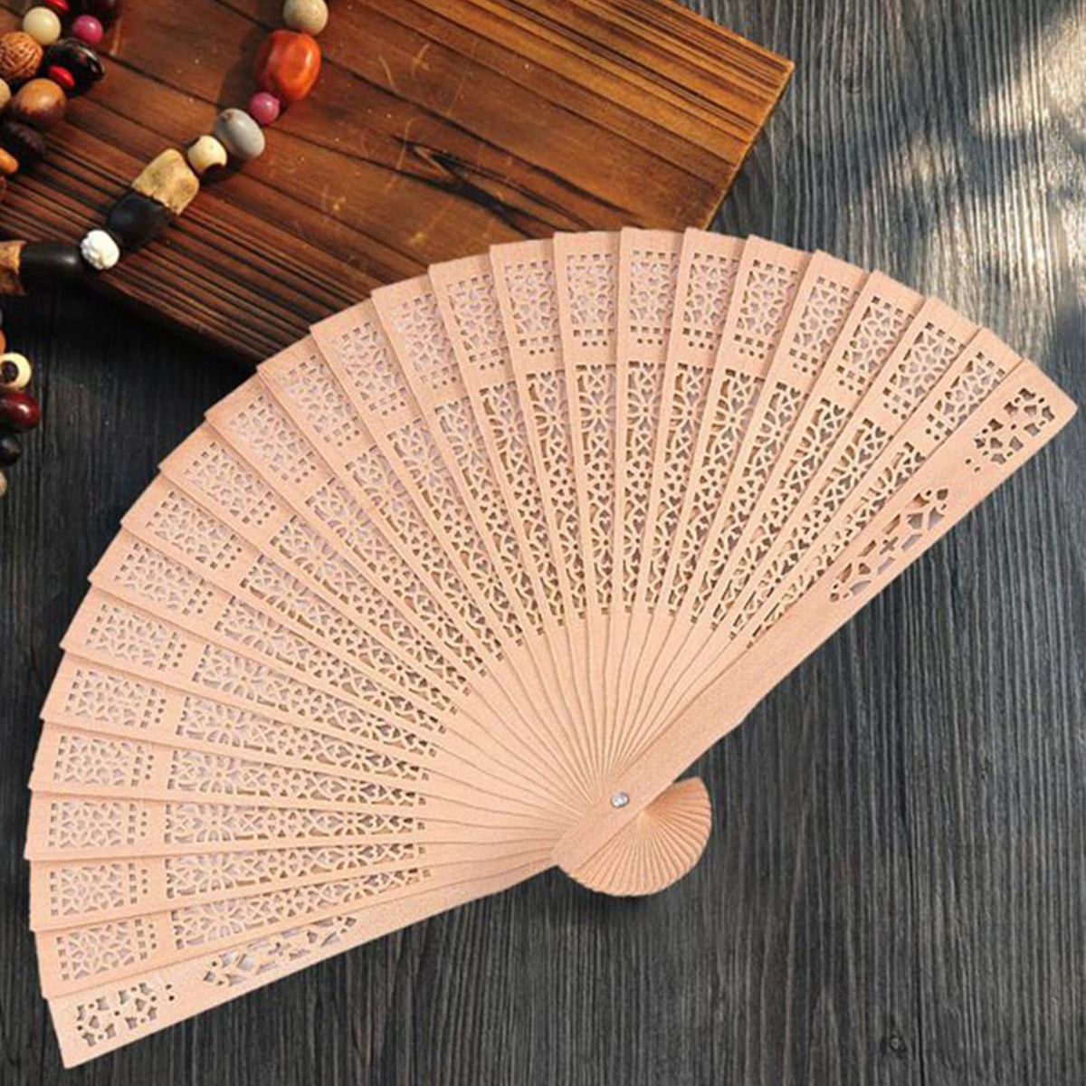 Sandalwood Hand Fans Foldable 50 Pcs with Organza Bags Wedding Favor (Generic-50pcs With Organza Bags)