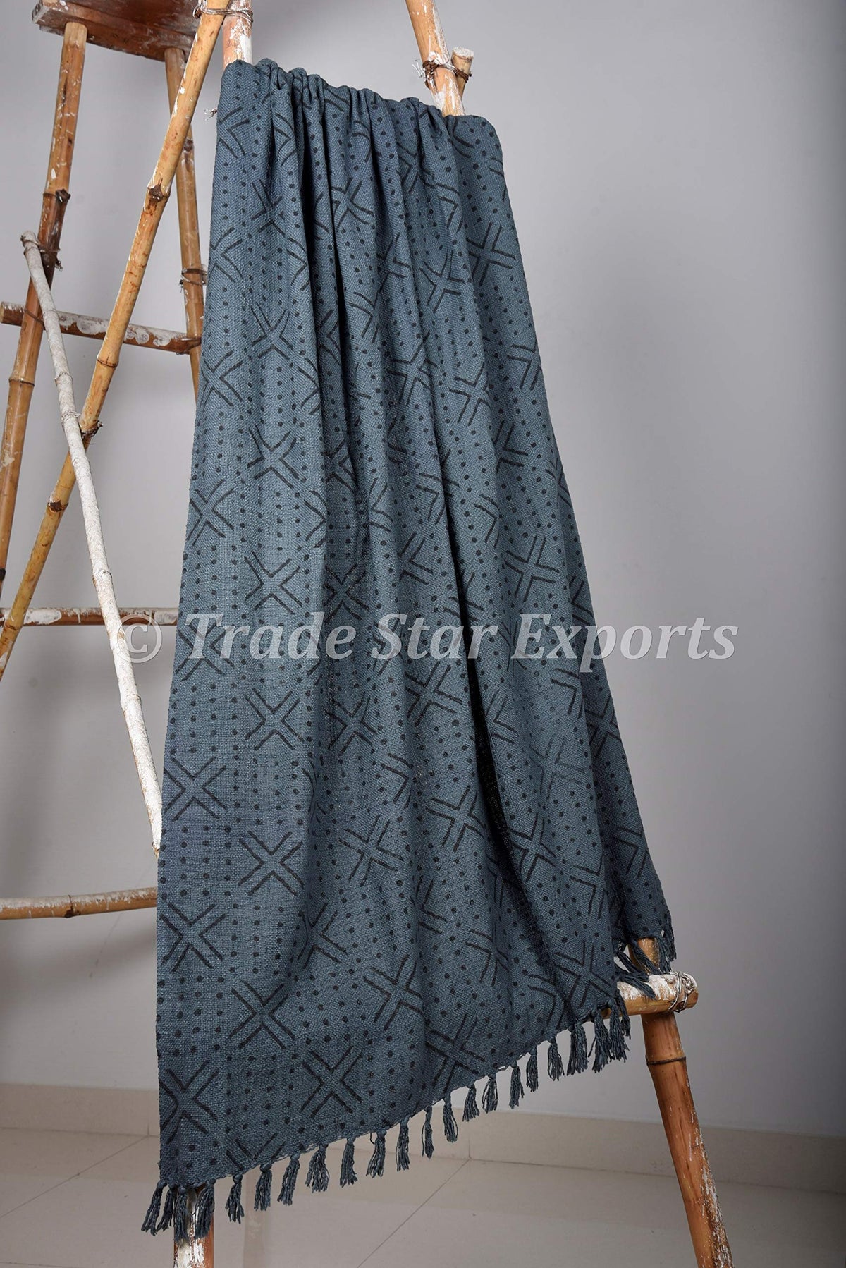 Ethnic Block Print Blanket Black & Gray Couch Coverlet Hand Loomed Sofa Cover Beach Blanket Decortaive Bed Throws for Living Room Decor (Grey Black / Nova (120 x 170 Cms))