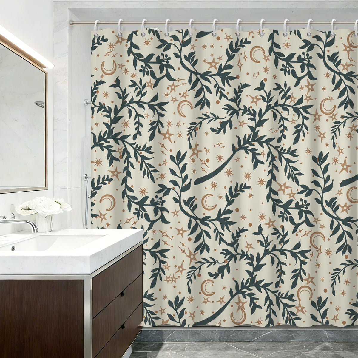 Boho Shower Curtain 71x74 Inch (Botanical and Moon)