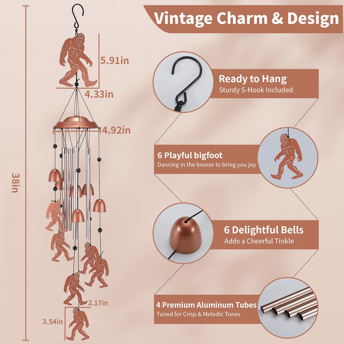 Bigfoot Wind Chimes Outdoor Sasquatch Gifts for Men Dad Grandpa (Bigfoot)