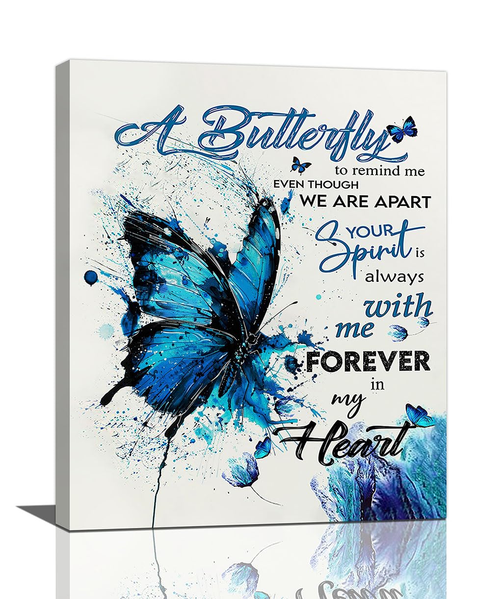 Blue Butterfly Canvas Wall Art Watercolor Butterfly Pictures Wall Decor Inspirational Quotes Prints Painting Framed Artwork Decoration for Bathroom Bedroom Living Room Office 16"x20" (20"L x 16"W / Watercolor Butterfly)