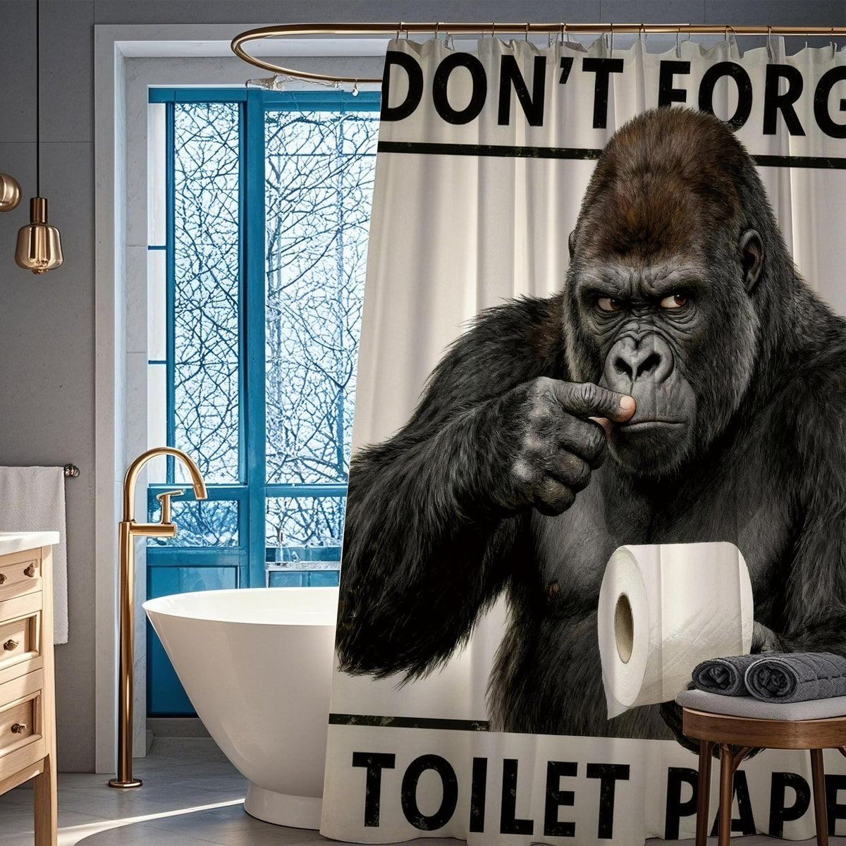 Funny Monkey Shower Curtain Men Gorilla Sasquatch Cool Fun Bathroom Decor (60"W x 72"L (Pack of 1) / Funny Gorilla)