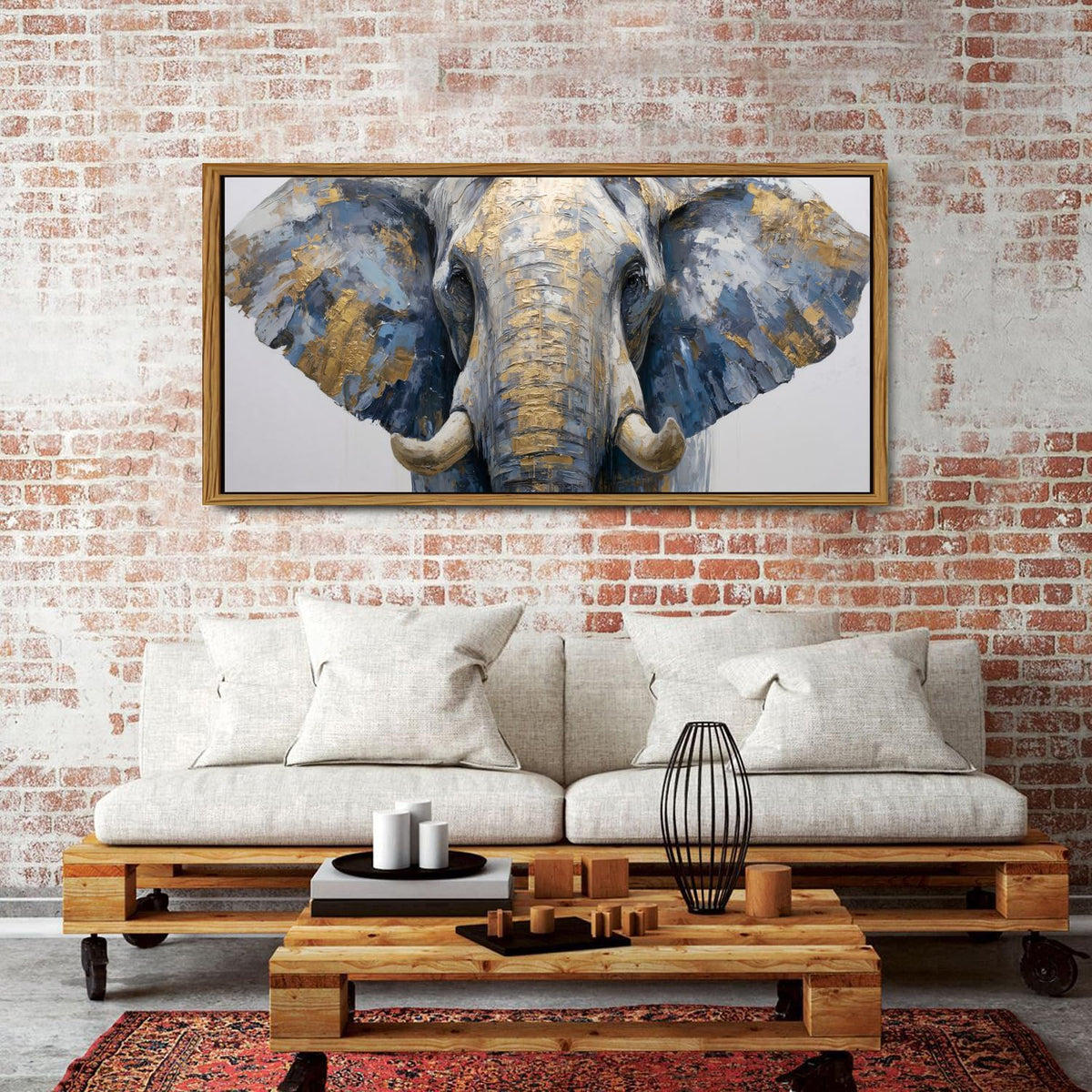 Elephant Animal Wall Art Bedroom Wall Decor African Wildlife Picture Canvas Wooden Framed Abstract Golden Painting Animals Portrait Poster Prints Artwork for Kitchen Living Room Home Decoration 30x57.8" (30"L x 57.8"W / Elephant)