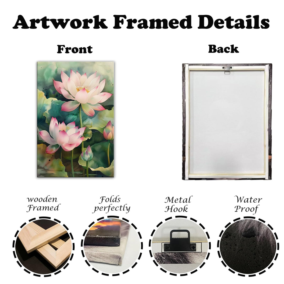 Lotus Canvas Wall Art Watercolor Pink Lotus Flower Painting Print Zen Spiritual Decor for Living Room Bedroom Bathroom Home (Artwork-7 / 24"L x 16"W)