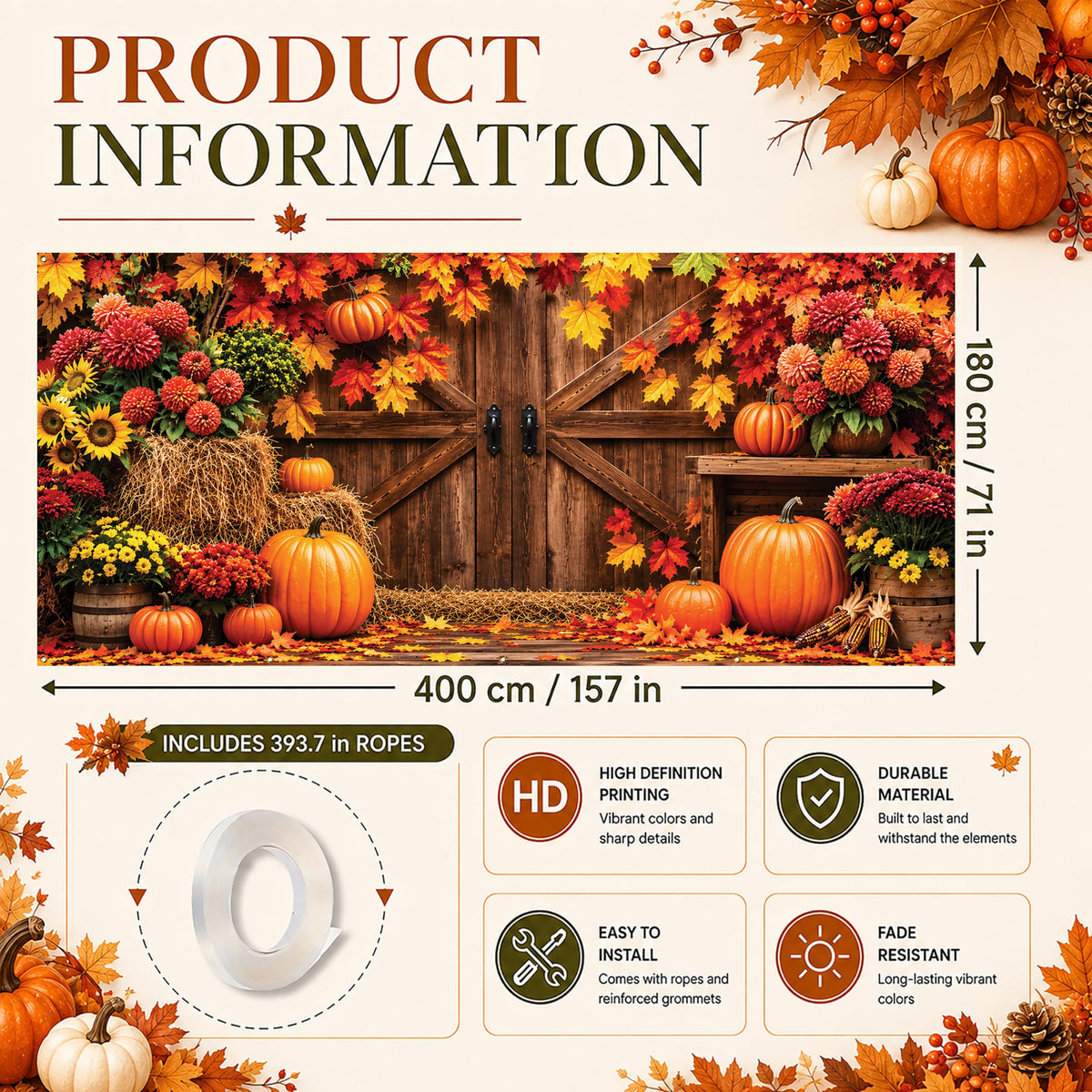 Thanksgiving Garage Door Banner Barn Door 6x13FT Fall Harvest Backdrop (Fall)