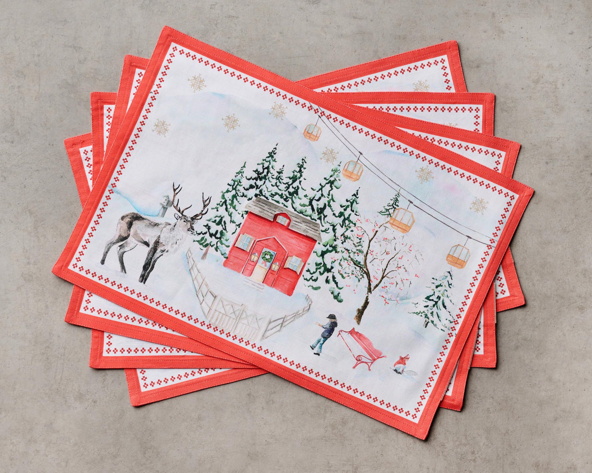 Placemats Set of 4 Reusable 100% Cotton (065 - Rural Christmas / 13" X 19" (Pack of 4))