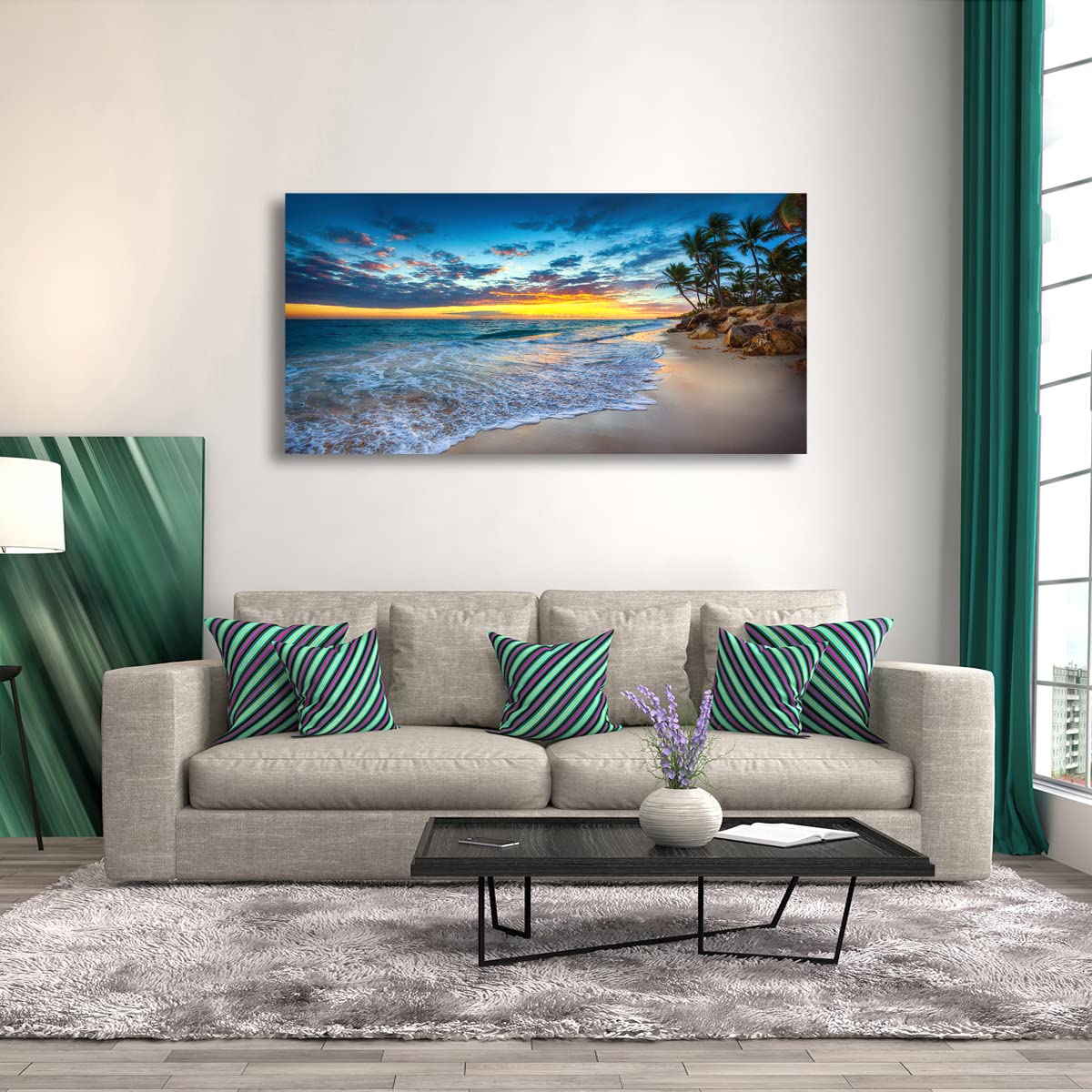 Beach Sunset Pictures Canvas Wall Art For Living Room Bedroom Wall Decor (40"L x 20"W / Beach Sunset Pictures Canvas Wall Art)