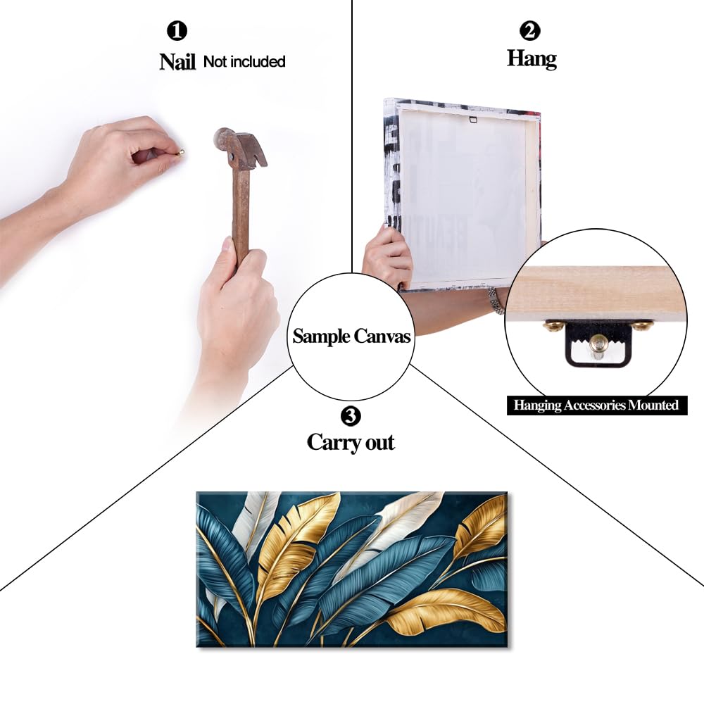 Navy Blue Tropical Leaf Wall Art for Bedroom Canvas Painting Prints Botanical Banana Leaves Nature Gold Modern Artwork Office Family Decor (40L" x 20W" / Gold and Blue Wall Art(k828))