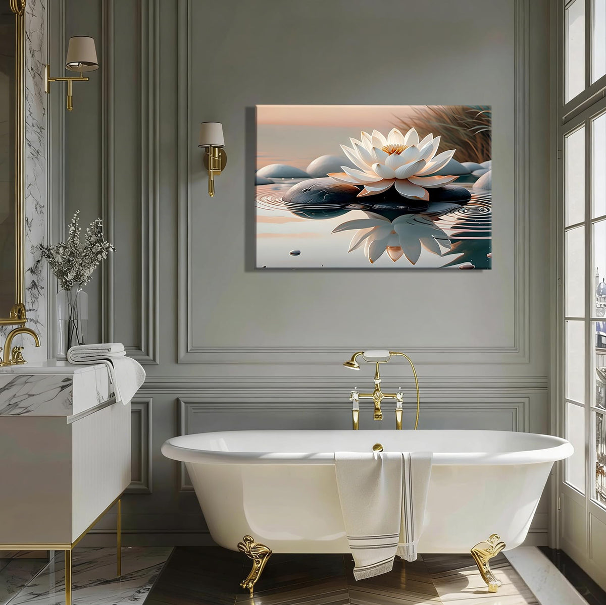Framed Zen Lotus Wall Art Canvas Prints (Pictures1 / 12"L x 8"W)