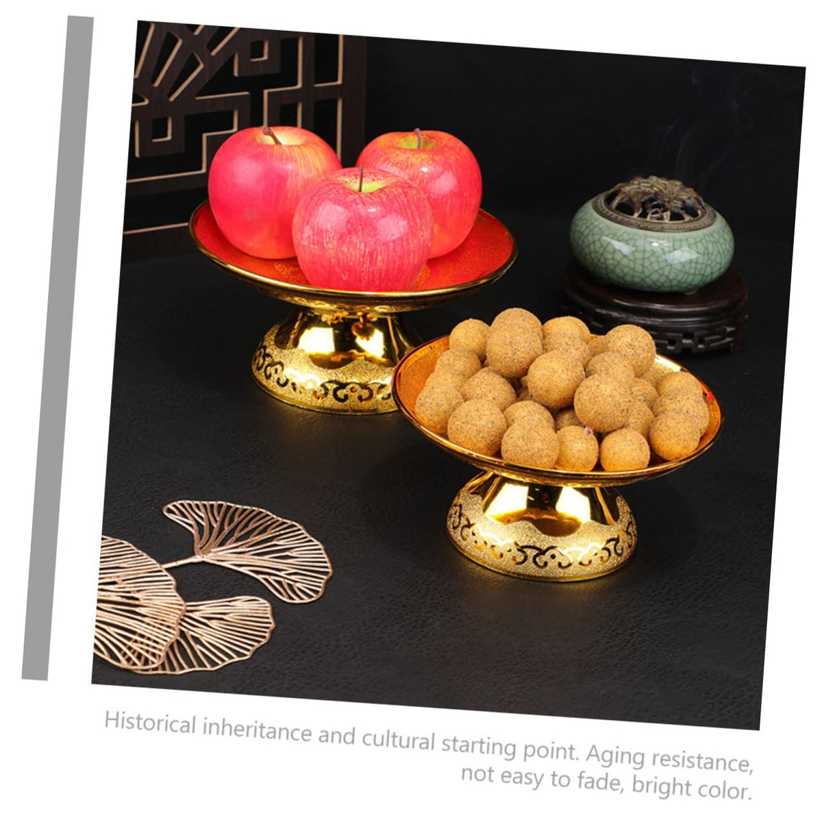 Utensil Tray 2pcs Buddhist Plate Offering Bowls Footed Fruit Tray Dessert Snack Container Tinplate Bowl Blessing Bowl for Rituals Incense Smudging Decoration Golden 7inch Cutlery (17.5x17.5CM)