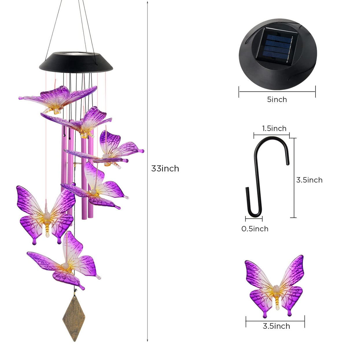 Purple Butterfly Wind Chimes Outdoor (Purple Butterfly)
