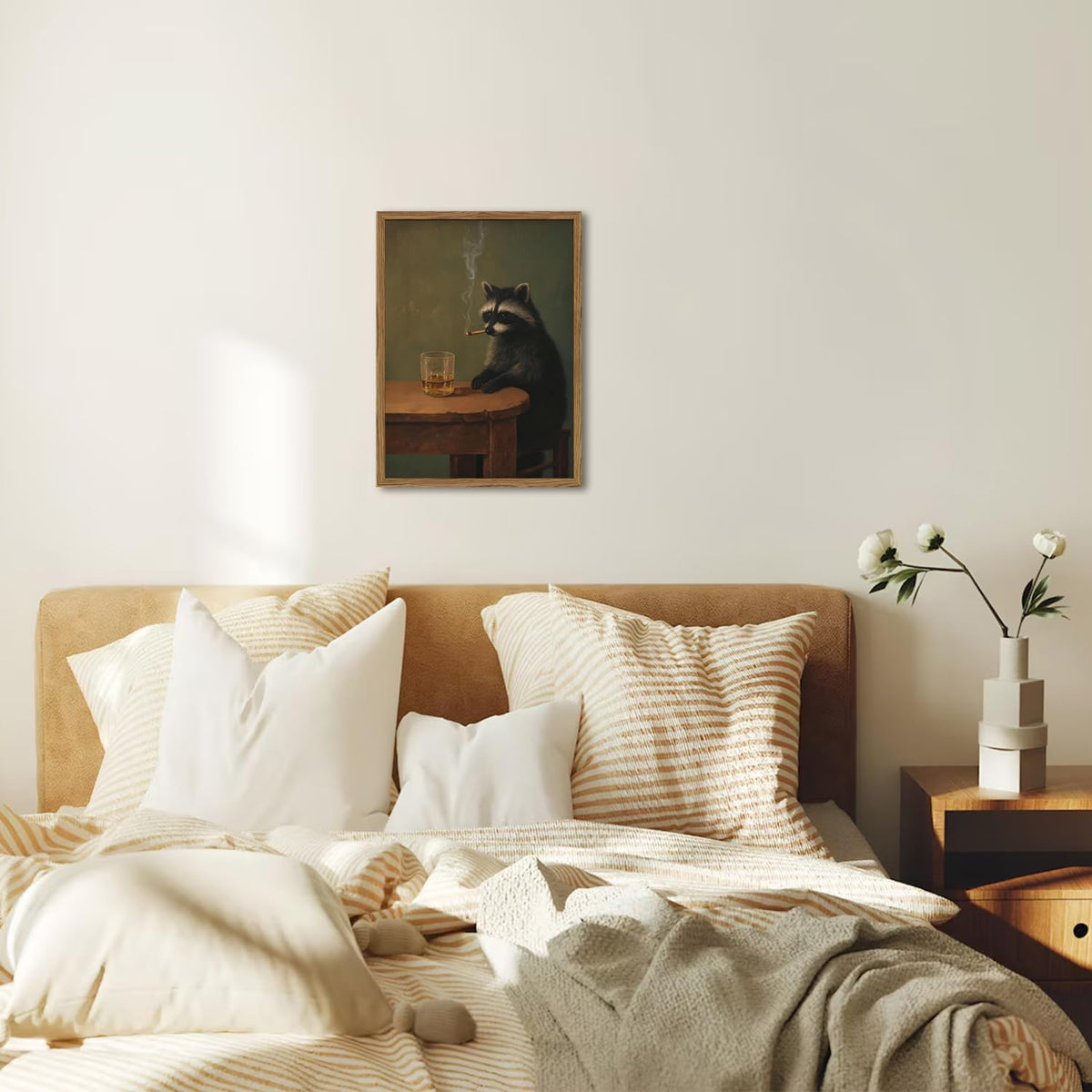 Whimsical Raccoon Wall Art Funny Raccoon Wall Decor Picture Dark Academia Animal Poster Canvas Painting Prints for Living Room Bar Bedroom 16x24 inch Wood Framed (Animal -R / 24"L x 16"W)