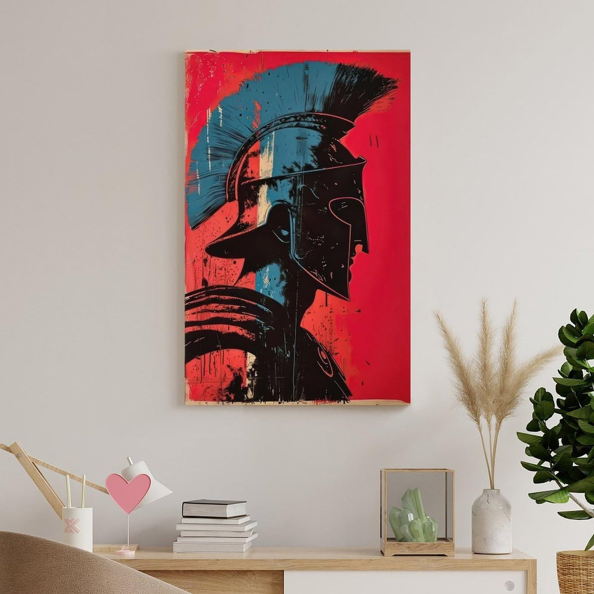 Spartan Warrior Profile Canvas Printing Wall Art Prints Wall Decor Posters Red Black Modern Abstract Greek Helmet Minimalist Living Room Bedroom Office Gym Decor 24x36inch (style-10 / 24x36inch(60x90cm) Unframe)