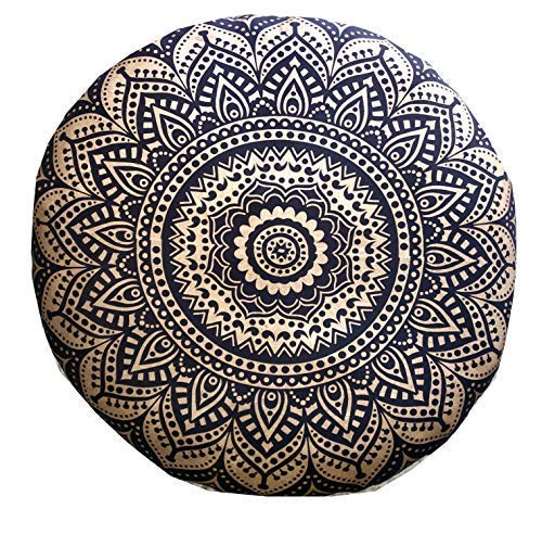 32" Large Round Bohemian Floor Pillow Cover Boho Pouf Cover Mandala Meditation Room Pillows Cover Adults Seating Poufs Cushion Cover for Kids Reading Playroom Black Gold Ombre (Black Gold Ombre)