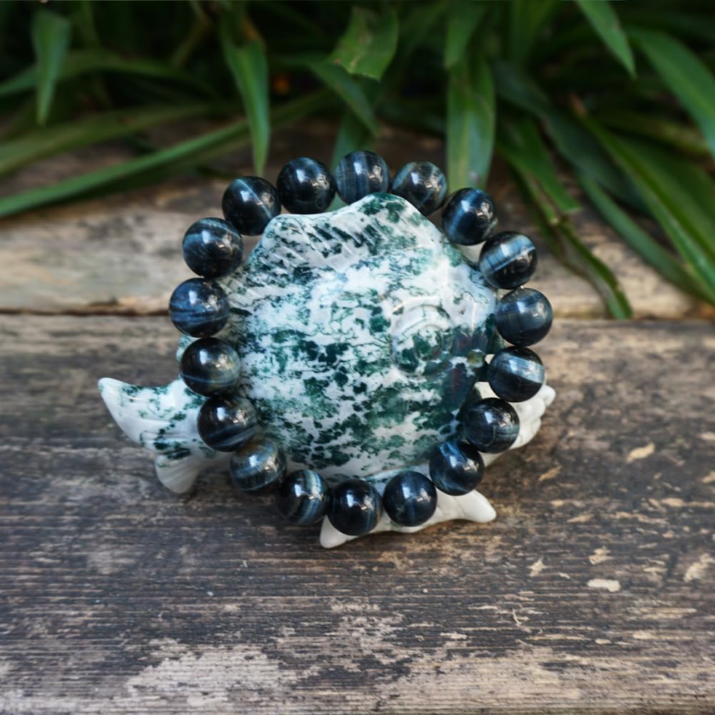 Blue Tigers Eye Mens Bracelet 12MM (12MM Blue Tigers Eye Mens Bracelet)