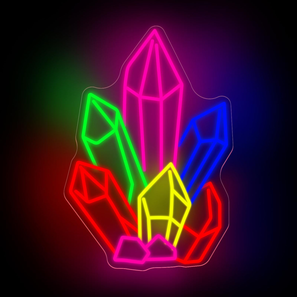 Crystal Cluster Neon Sign for Gem Shop Tarot Room and Mystical Wall Decor (Crystals Minera)