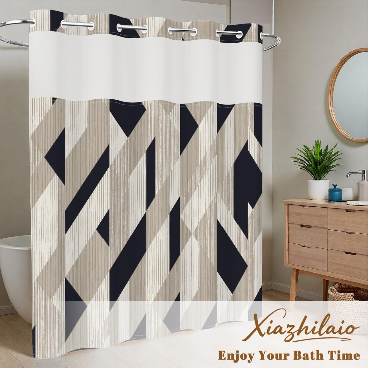 Abstract Geometric Art Shower Curtain with Snap in Liner Set (Abstract Art-6)