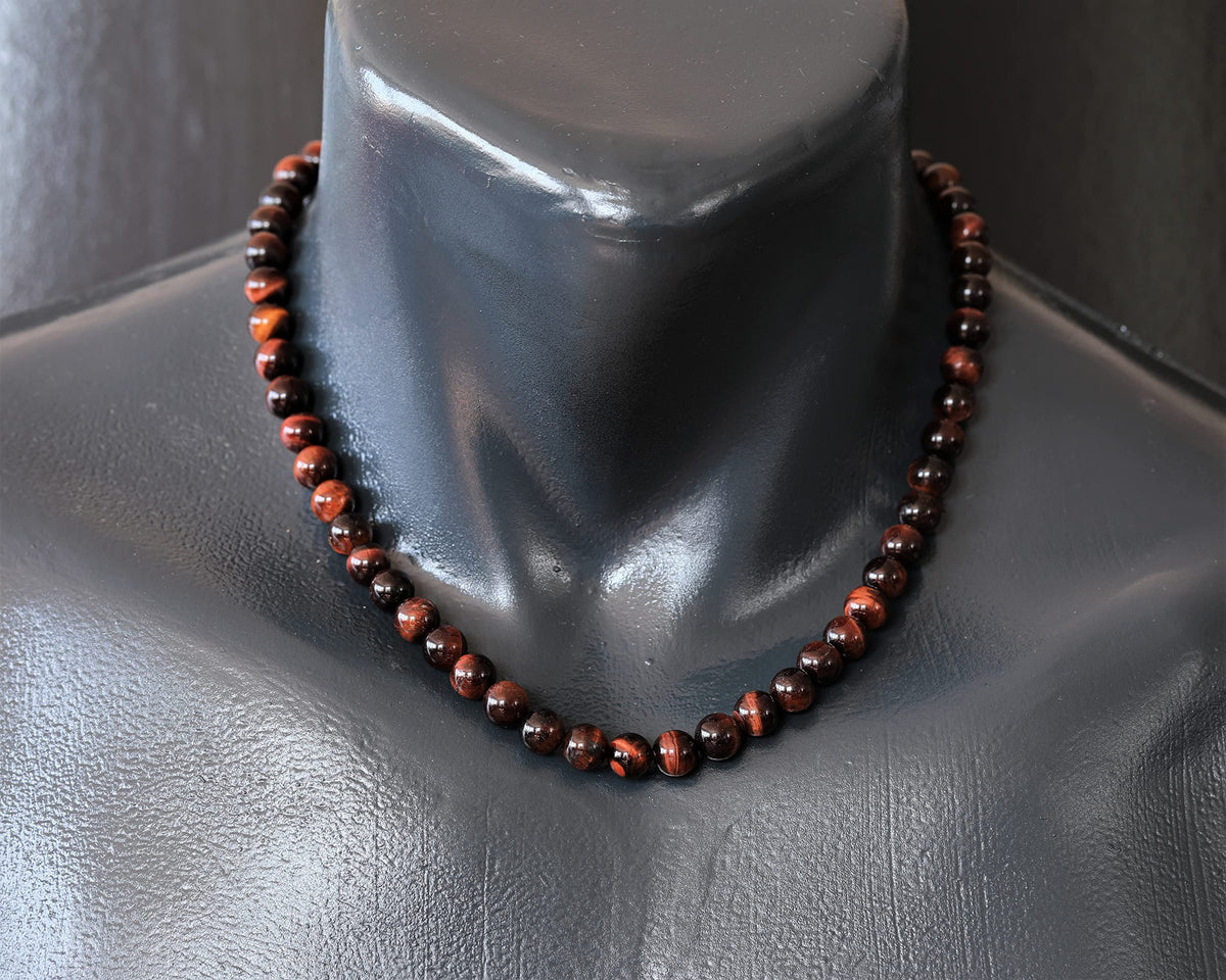 Natural Red Tiger Eye Beaded Choker Necklace (Red Tiger Eye / 36 Inches)