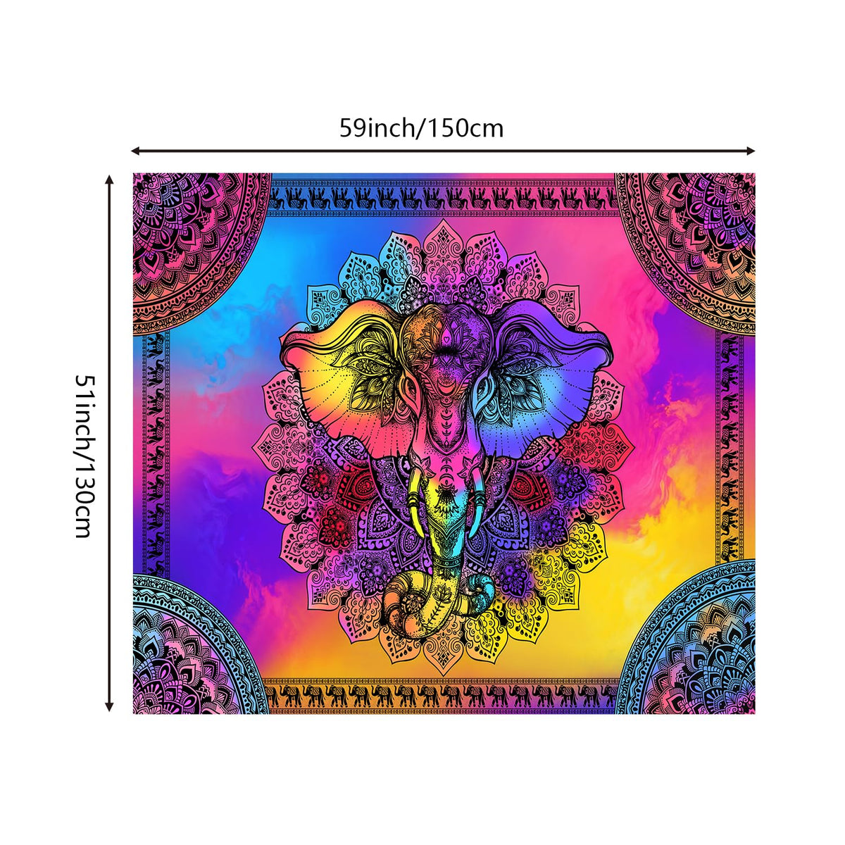 Mandala Elephant Boho Wall Tapestry (Colorful / 59"L x 51"W)