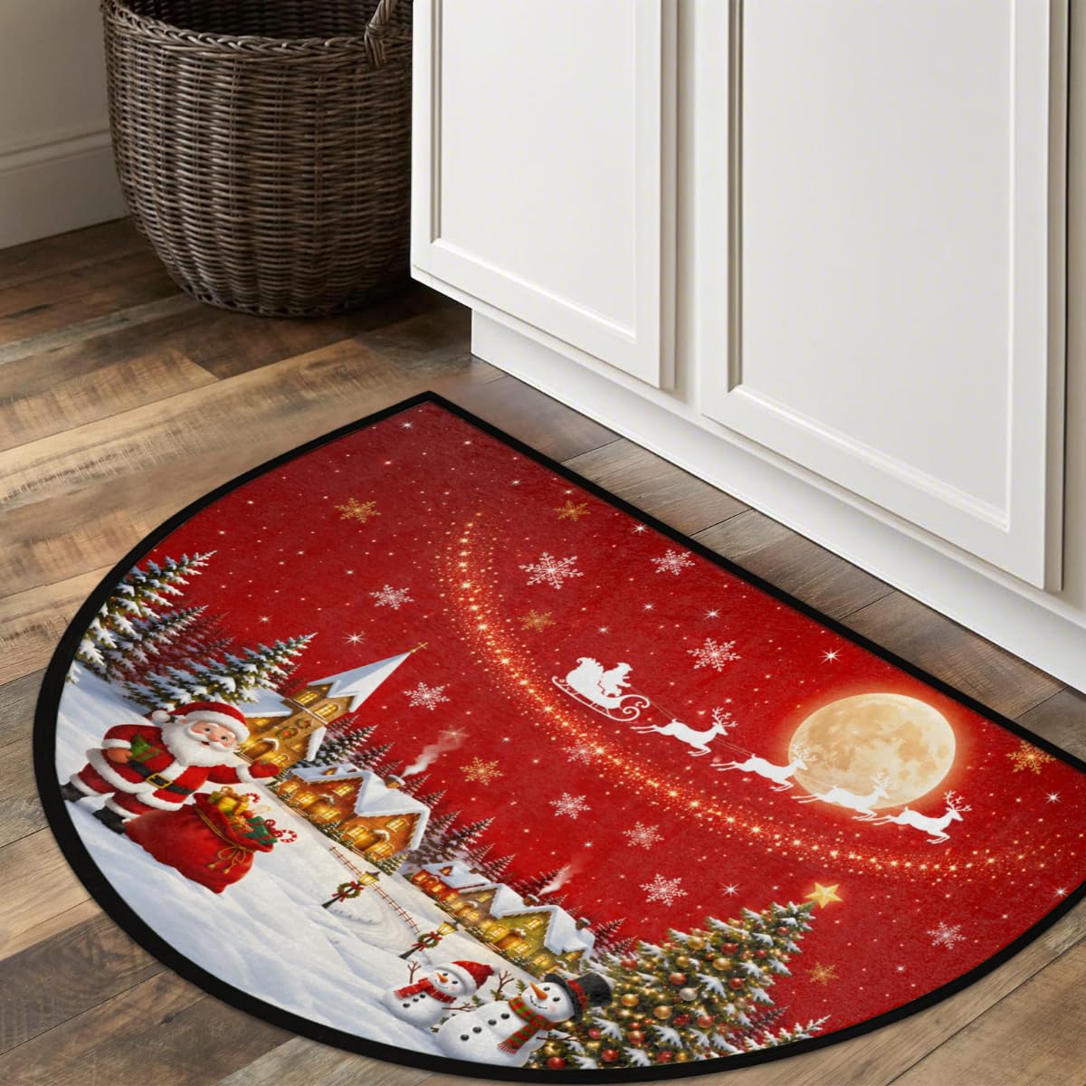 Christmas Xmas Snowman Half Round Doormat Red Washable Semi Circle Area Rug Non Slip Absorbent Half Moon Rug for Indoor Outdoor Bathroom Kitchen Living Room Fireplace Floor Mat (B03:xmas3)