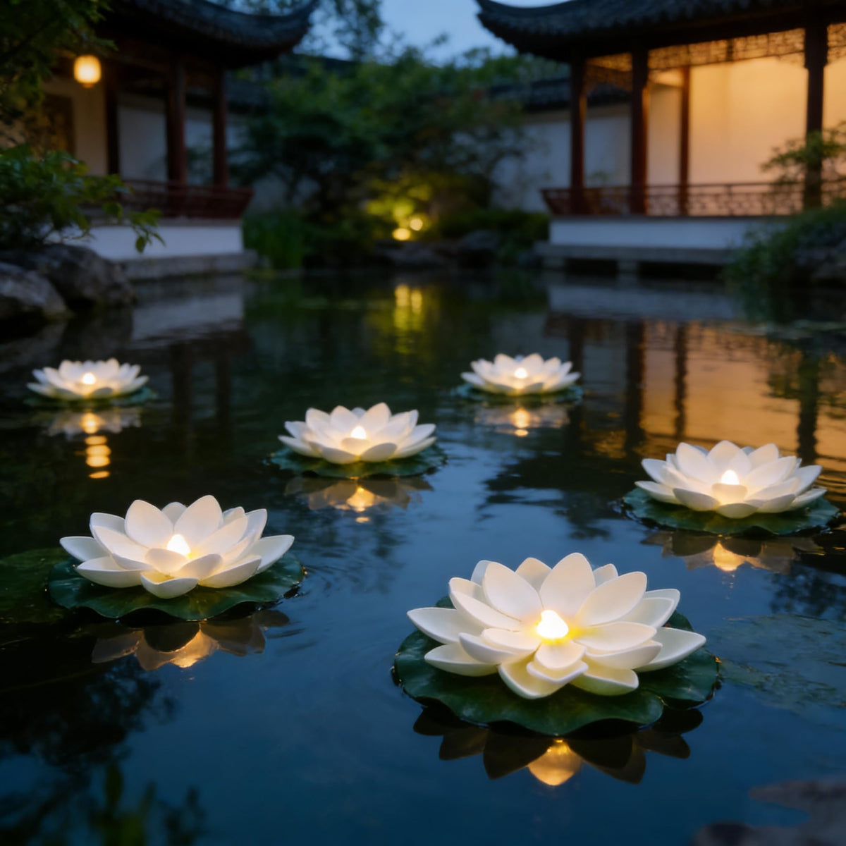 14 PCS Waterproof Floating Lotus Light (White)