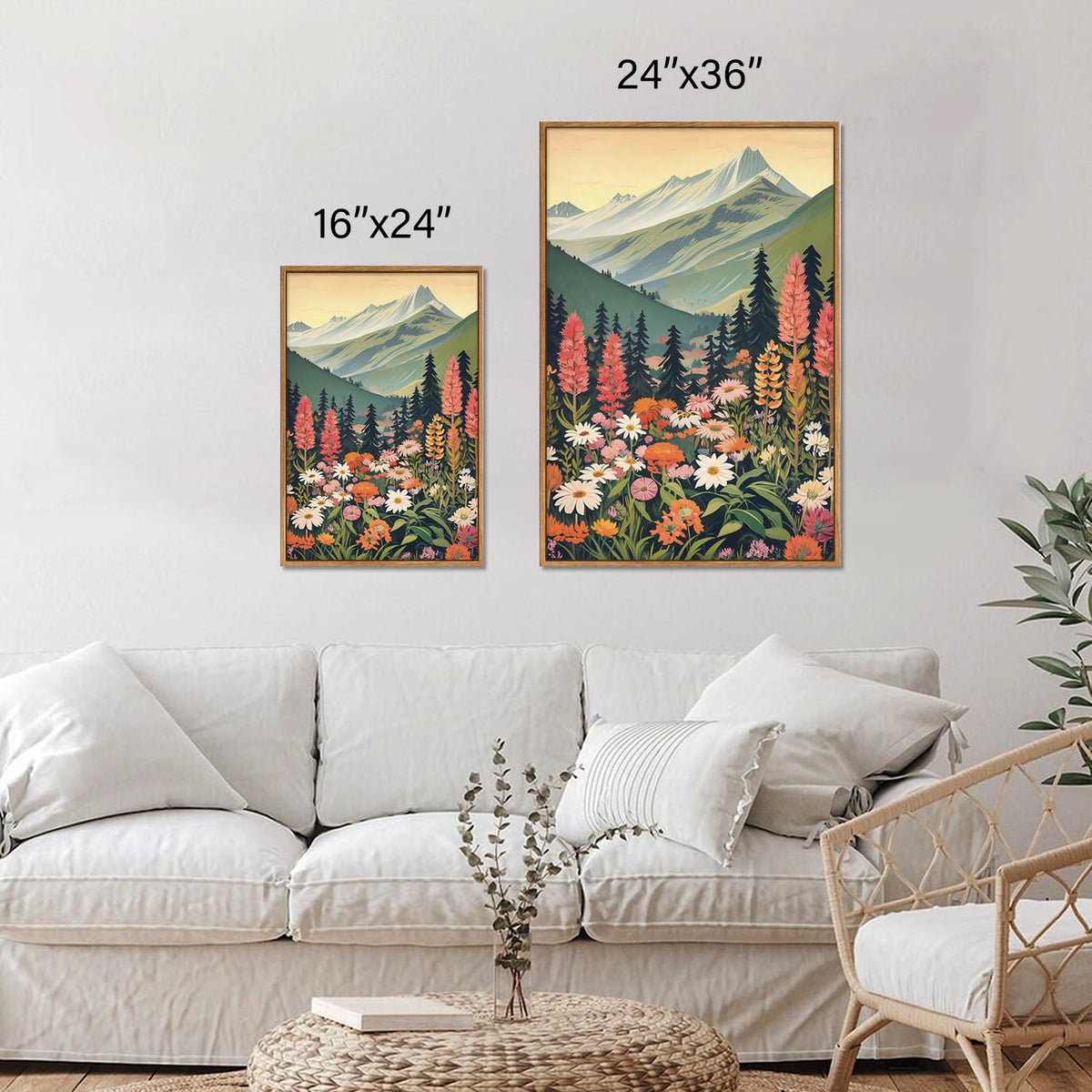 Large Mountain Framed Canvas Wall Art (Sunrise Mountain / 36"L x 24"W)
