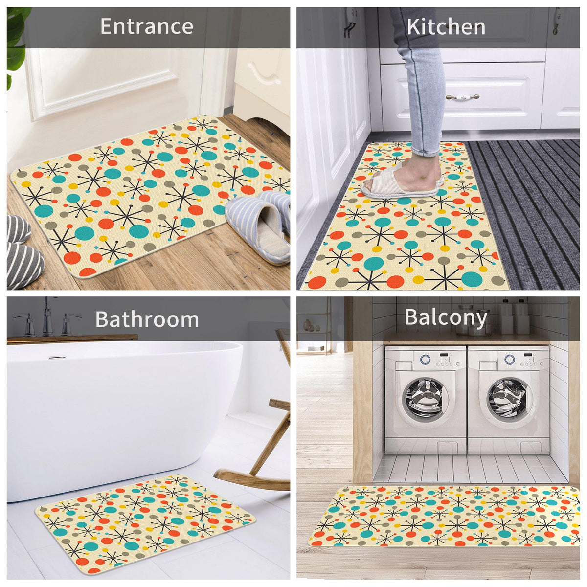Mid Century Modern Front Floor Mats Entryway Indoor 17"x 29" (Mid Century Modern / 1'5" x 2'5" (Rectangular))