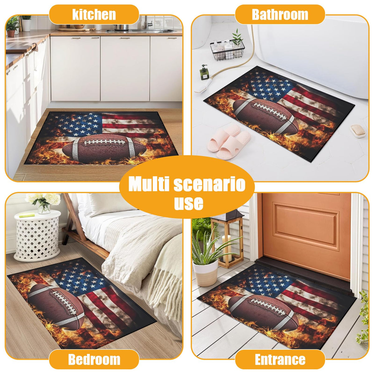 Fire American Football Bath Mat for Bathroom (Fire American Football)