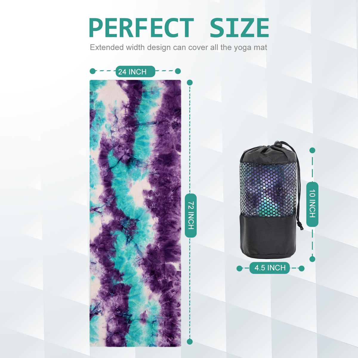 Non Slip Hot Yoga Mat Towel with Grip Dots (Z-zen Ocean & Mystic Aurora / 72" x 24")