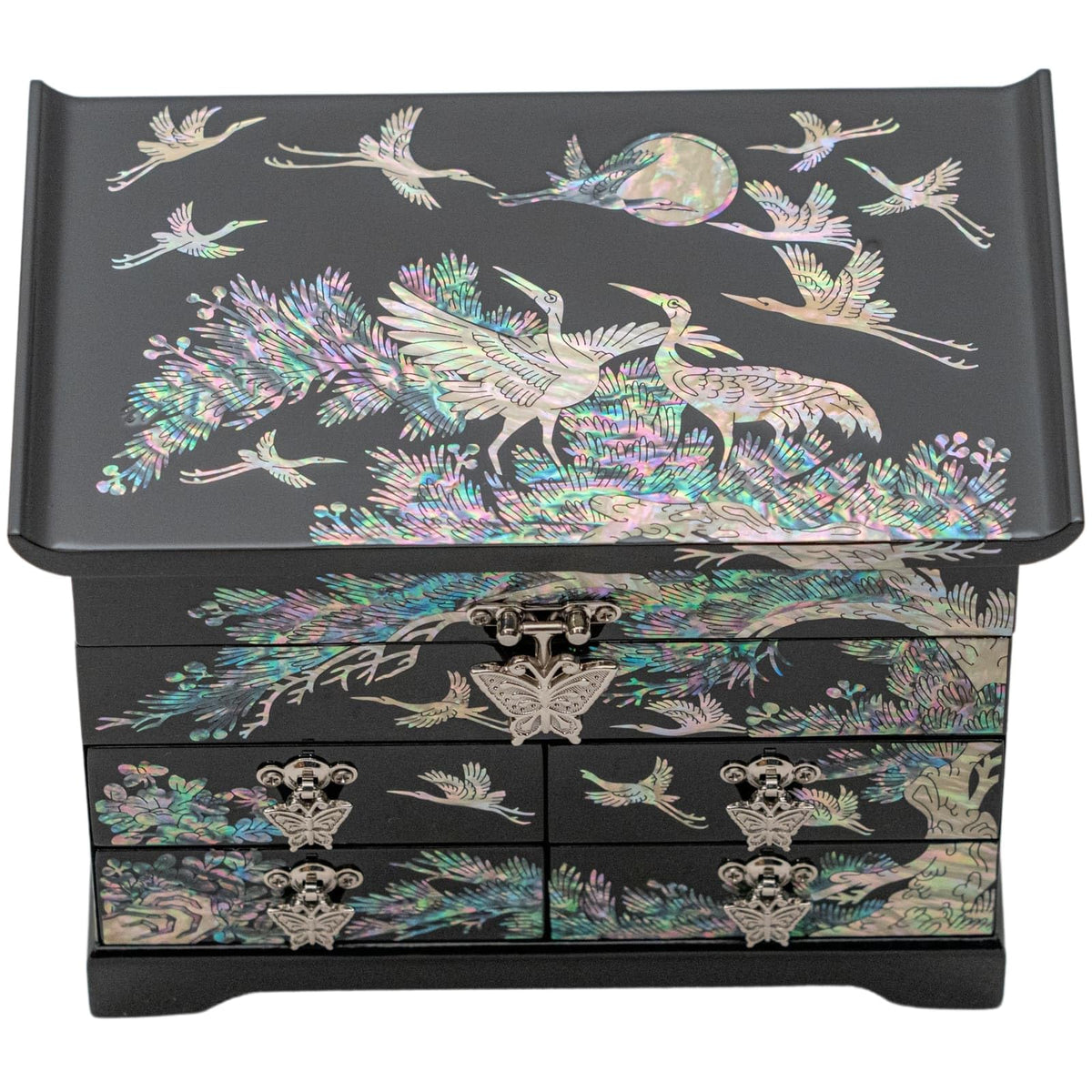 Mother of Pearl Wooden Jewelry Organizer Box (Crane_Black)