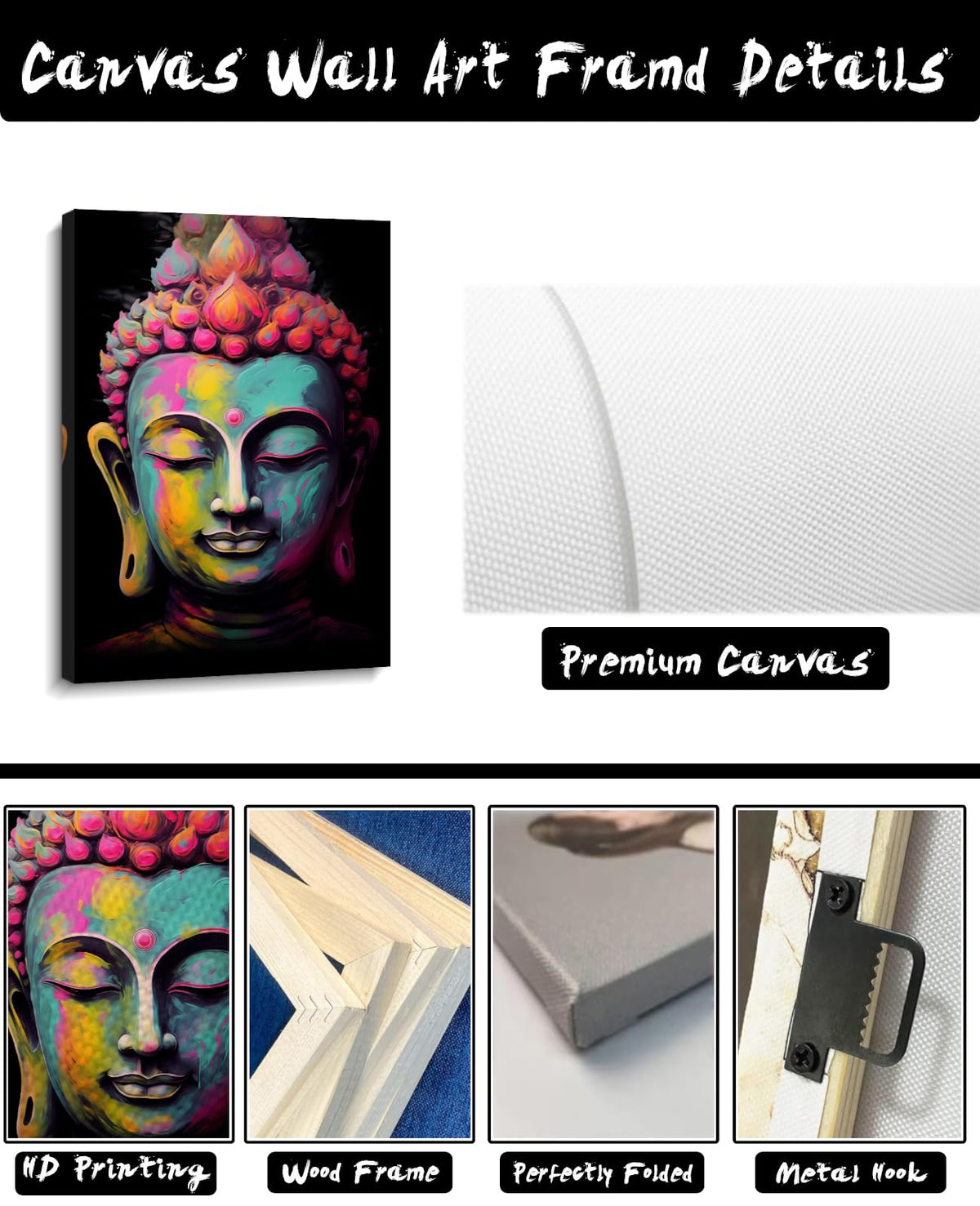 Buddha Canvas Wall Art Colorful Zen Buddha Statue Pictures Print Religious Painting Meditation Artwork for Yoga Spa Spiritual Room Bathroom Home Decor Framed (30"L x 20"W / Buddha-5)
