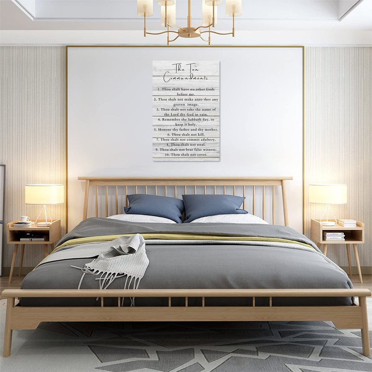 Ten Commandments Wall Decor 10 Commandments Wall Art Bible Verse Canvas Painting Christian Scriptures Pictures Prints Modern Framed Artwork Home Decoration for Living Room Bedroom Bathroom 16"x24" (White / 24"L x 16"W)