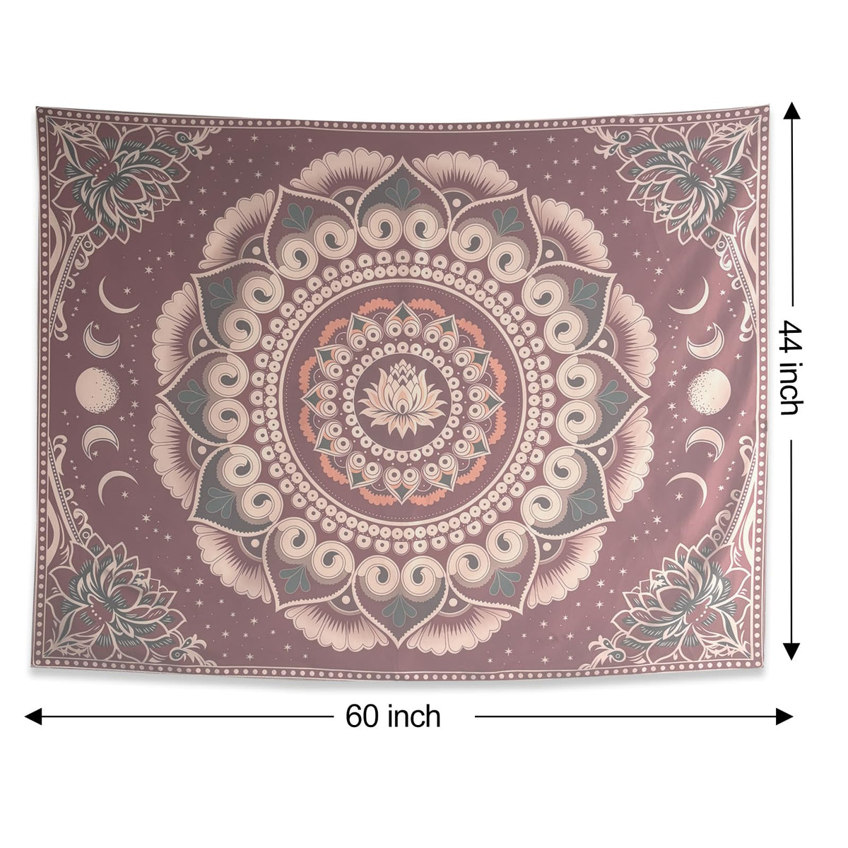 Red Boho Lotus Mandala Tapestry Wall Hanging for Bedroom 60 x 44 Inch (Red / 60"L x 44"W)