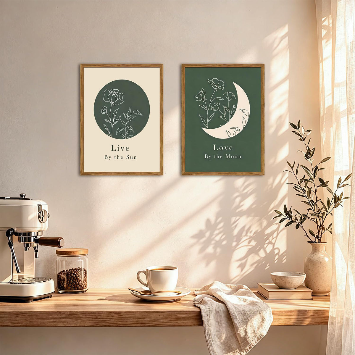 Framed Boho Sun and Moon Wall Art Set of 2 (Boho / 16"L x 12"W)