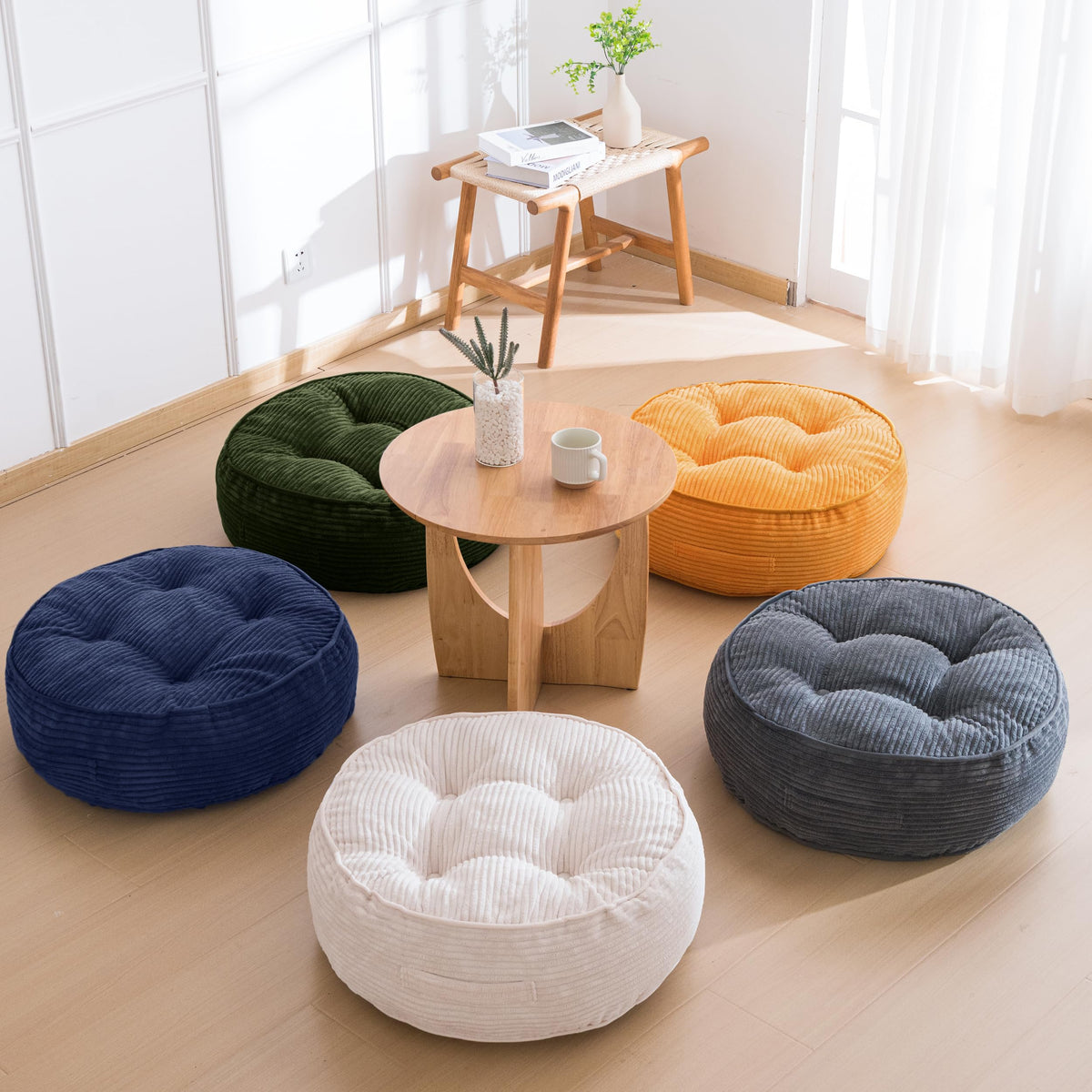 8" Extra Thick Floor Pillow Cushion for Adults (Round Beige / 8" Thick(Pack of 1))