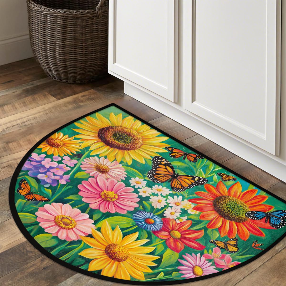 Spring Flowers Half Round Door Mat Semi Moon Rug Fireplace Carpet Area Rugs (Z:color:70)