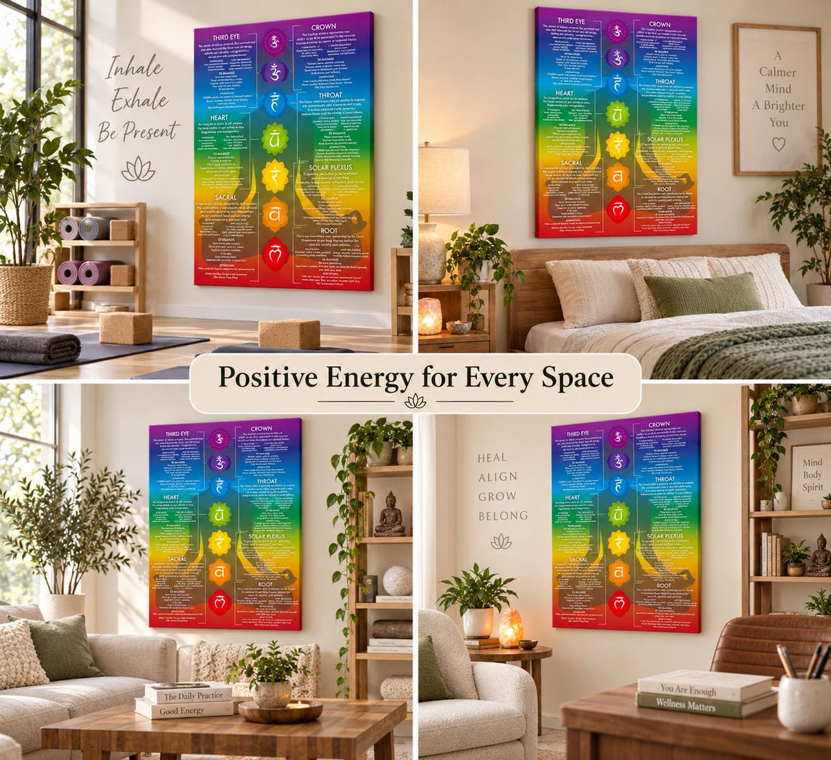 7 Chakra Chart Yoga Canvas Wall Art 24x36in (Chakra diagram / 36"L x 24"W)
