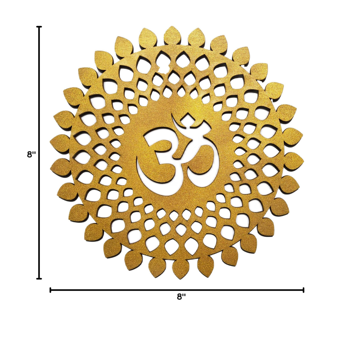 Golden Om Round Decorative Wall Art Mdf Wooden Om Chakra For Temple (MANDALA OM-Gold / 8"L x 8"W)