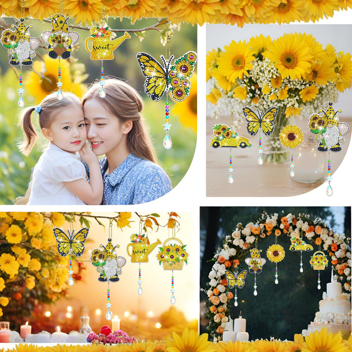 8 Pcs Gnomes Diamond Art Suncatchers Double Sided Diamond Painting Suncatcher Sunflower Diamond Painting Wind Chime Kits 5D DIY Diamond Art Kits for Adults Hanging Ornaments (A Sunflower Gnome)