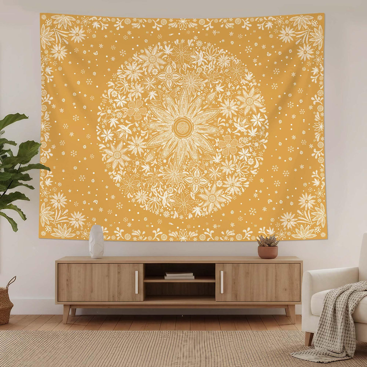 Bohemian Tapestry Wall Hanging (Bohemian / Orange / 80"L x 60"W)