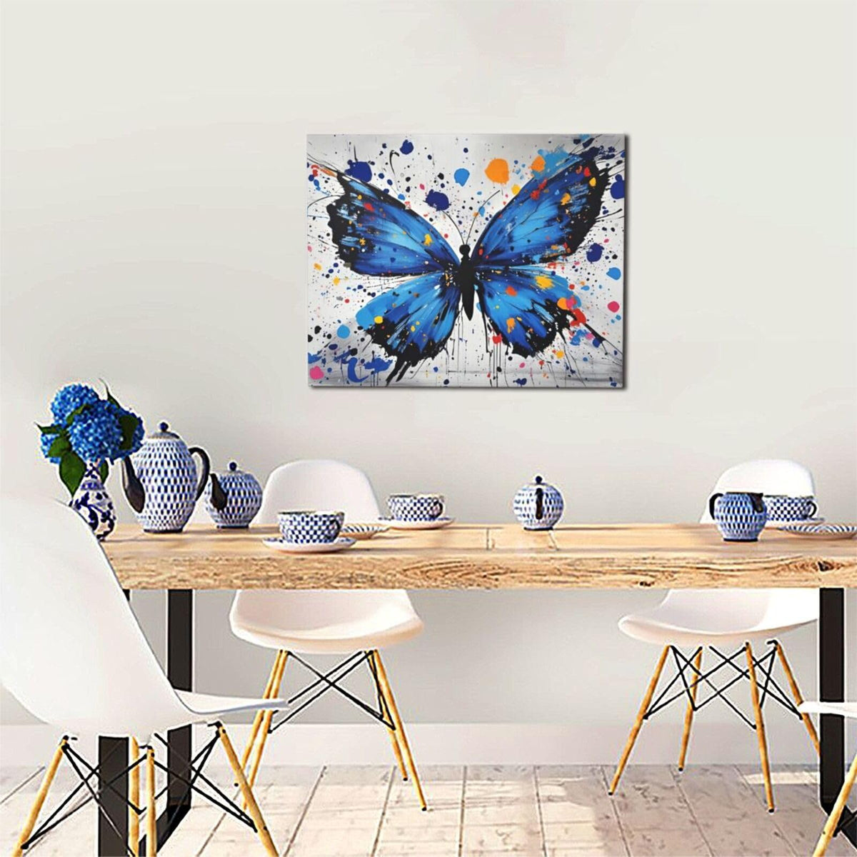 Banksy Butterfly Wall Art Blue Butterfly Street Art Graffiti Wall Decor Pictures Painting Canvas Artwork Framed Decoration Gifts for Women Girl Living Room Bedroom Office 16"x20" (butterfly / 20L"×16W")