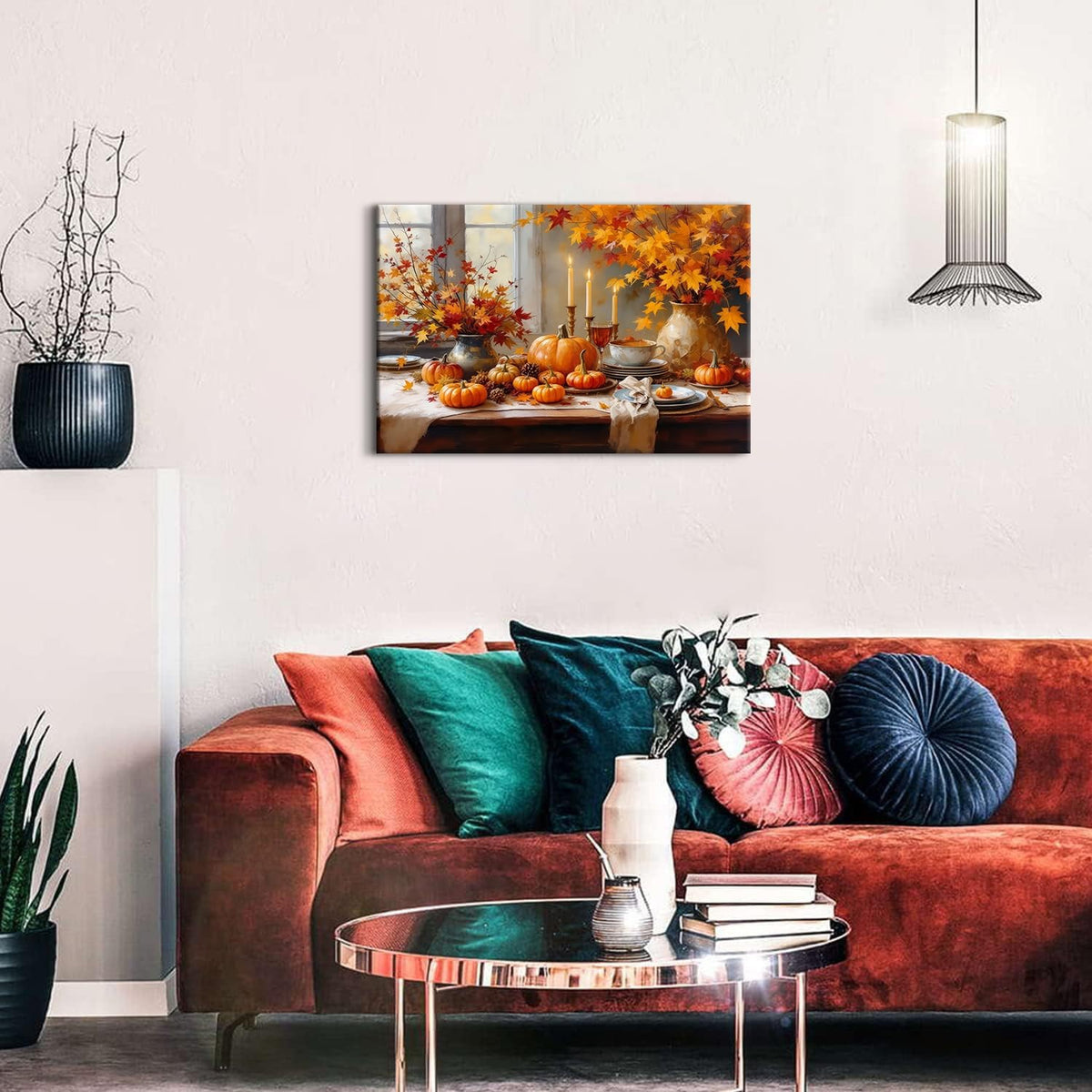 Farmhouse Kitchen Decor Pumpkin Wall Decor Maple Leaves Painting Orange Pumpkin Canvas Prints Rustic Fall Harvest Themed Pictures Still Life Artwork for Bedroom Dining Room Home Decoration 16x24" (24"L x 16"W / Pumpkin)