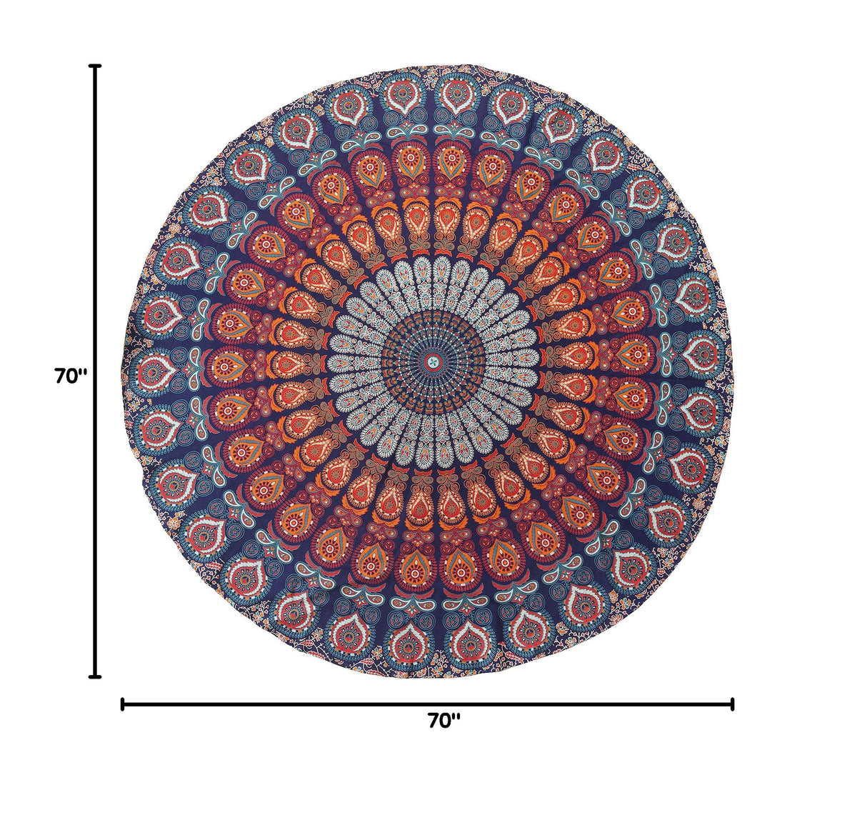 Round Tapestry with Tassel Wall Hanging Ombre Hippie Mandala Bohemian Hippy Intricate Indian Tapestries Tablecloth 70 Inches (Multicolor / 70"L x 70"W)