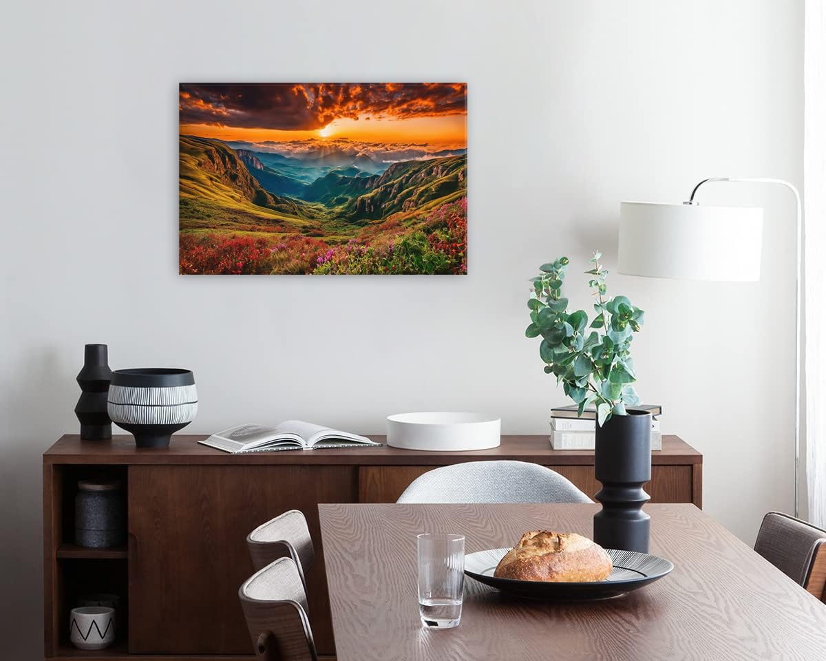 Sunrise Mountain Wall Art Great Smoky Mountain Canvas Prints Photo Living Room Wall Decor Autumn Forest Scenery Poster Nature Landscape Painting Artwork Framed Home Bedroom Kitchen Decorations 16x24” (24"L x 16"W / GSKMOUNTAIN)