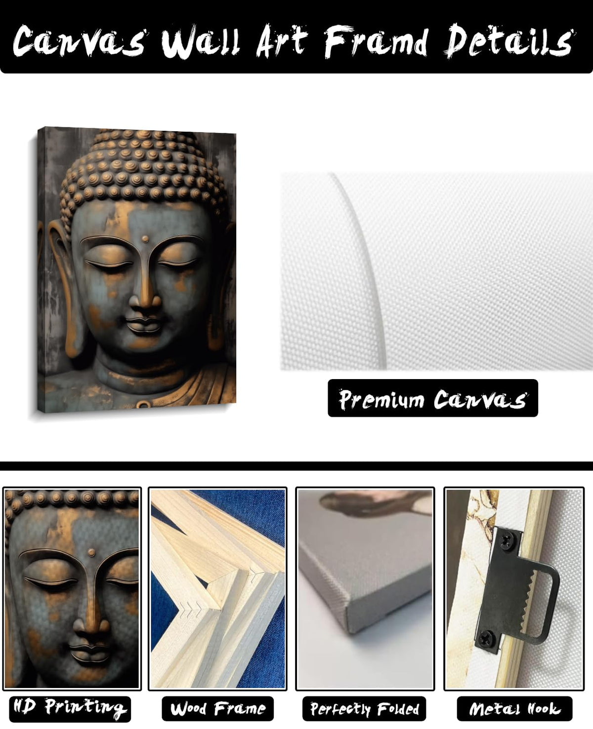 Buddha Canvas Wall Art Gray and Gold Buddha Statue Pictures Print Zen Meditation Painting Spa Spiritual Artwork for Yoga Room Bathroom Living Room Home Decor (42"L x 28"W / Buddha-7)
