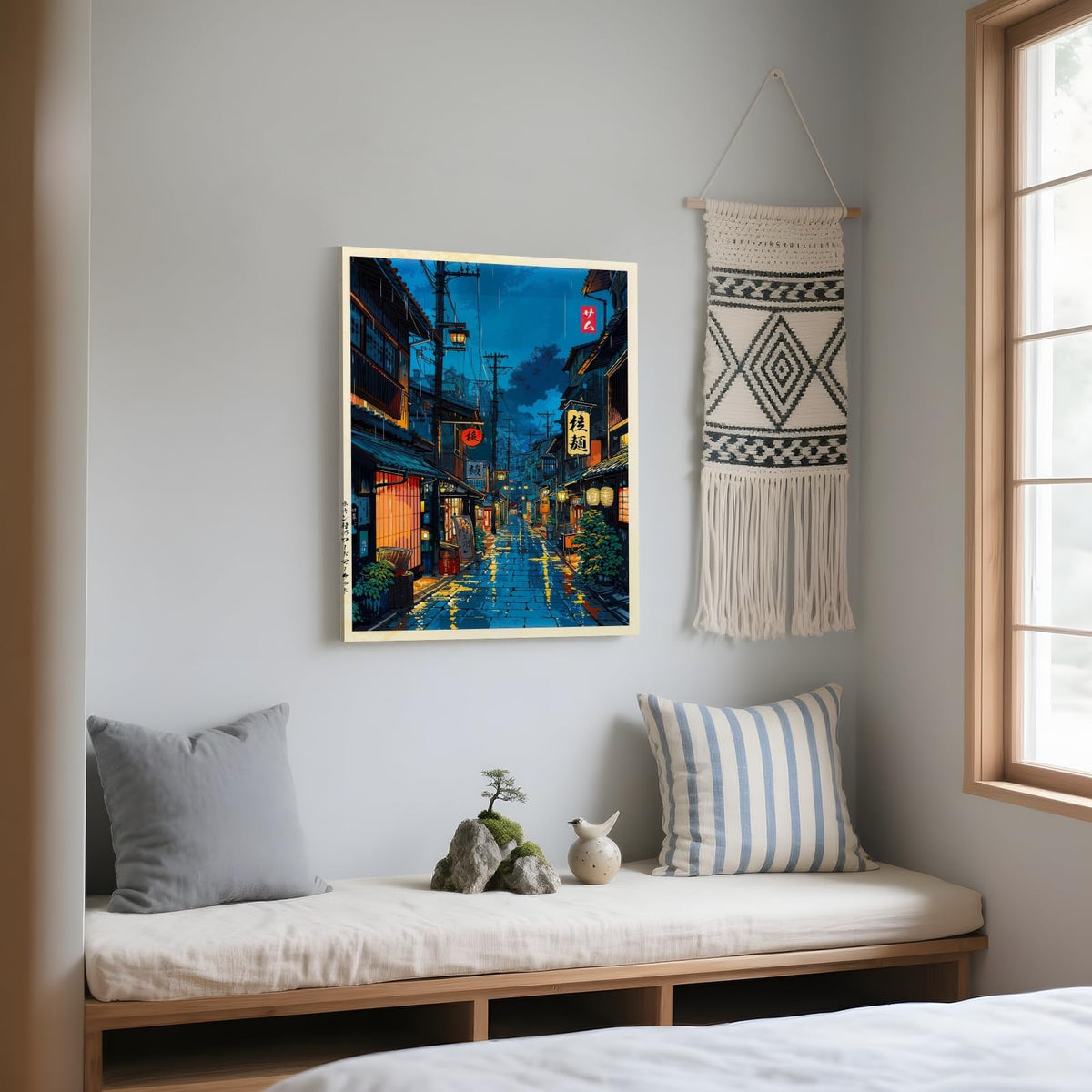 Japanese Tokyo Tea House Wall Art Poster Kyoto Night Street Art Canvas Print Retro Japan Illustration Decor Vintage Urban Street Scene for Bedroom Living Room Aesthetic 24x36inch Wrap (24"L x 36"W / style-1 Wrap-around Frame)
