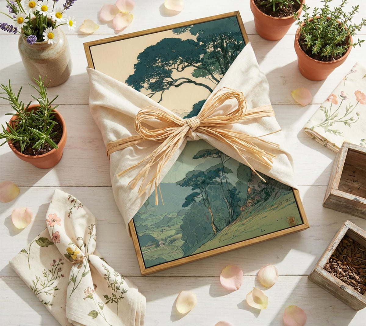 Floating Framed Vintage Japanese Forest Canvas Wall Art (Japanese Green Forest / 10L"x8W")