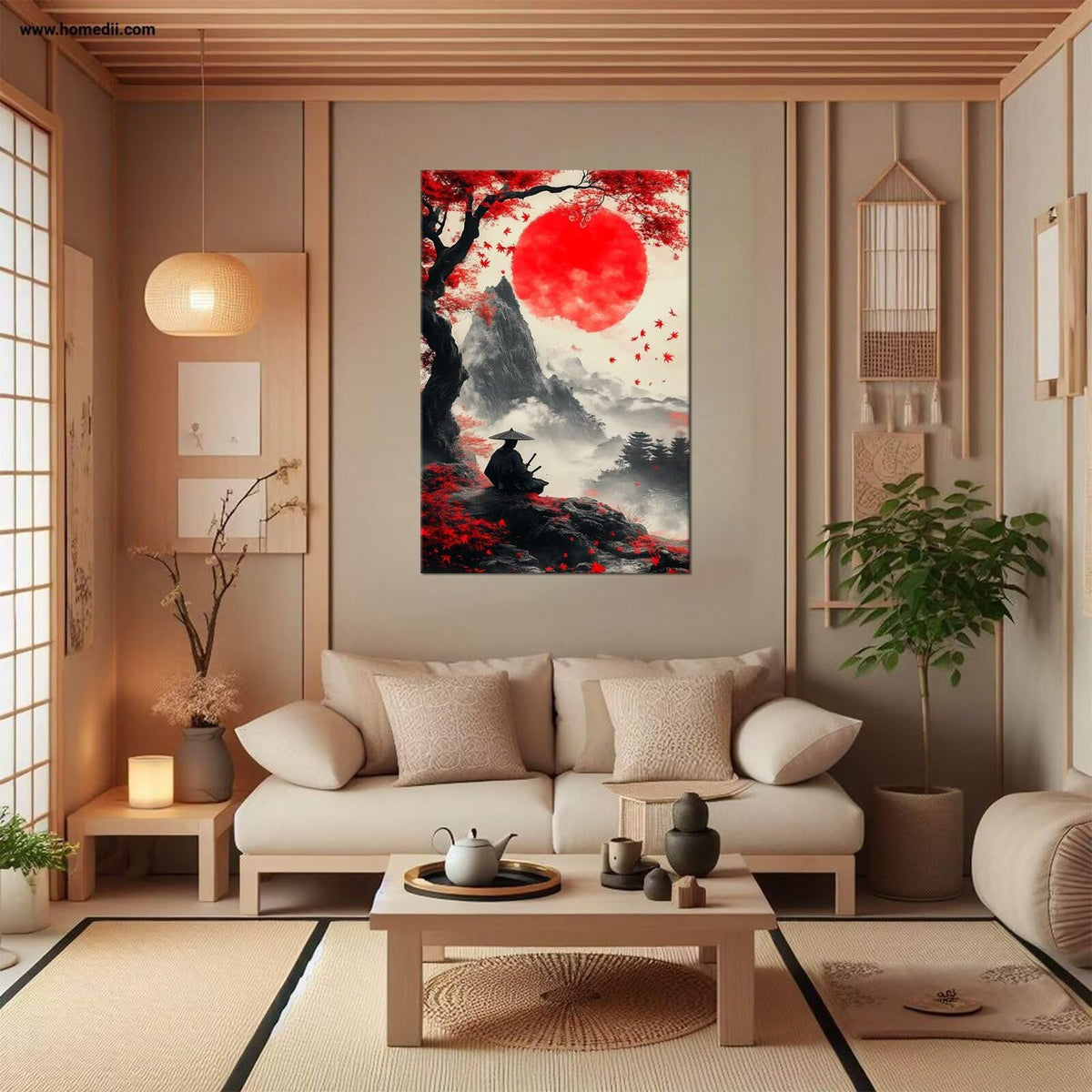 28x44 Inch Japanese Canvas Framed Wall Art (28"L x 44"W / Samurai21)